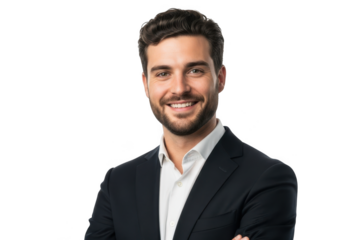 Smiling businessman in suit isolated on transparent background