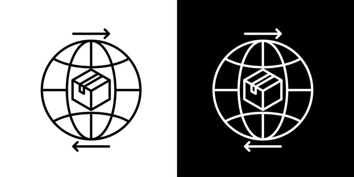 Streamlined global package delivery and international logistics services icon representing efficient worldwide shipping and e-commerce operations