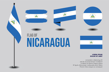Set of Nicaragua flag in 5 designs