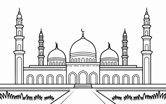 A cute cartoon bird singing on a tree branch next to its nest with eggs. Black and white line art illustration for a children's coloring book page activity