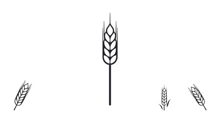 Four wheat stalks, one upright and three angled, depicted as simple black line drawings on a white background. © Wida