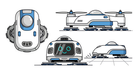 Obraz premium Collection of futuristic cleaning robots with various designs and functionalities.