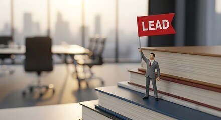 Obraz premium Leading the Way - A Miniature Figures Ascent to Success.