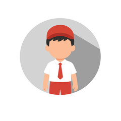 Flat design illustration of Indonesian elementary school boy in red and white uniform with hat