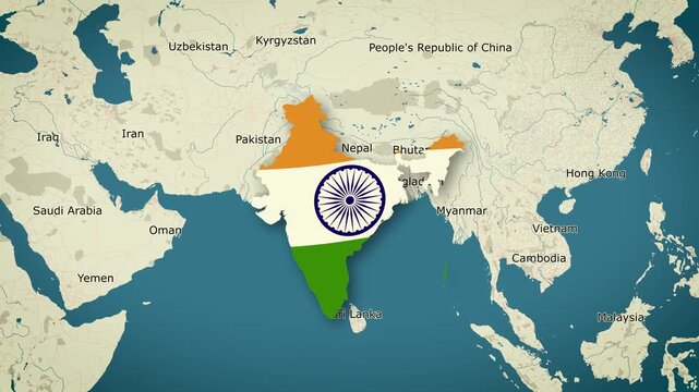 Map of Republic of India, India - Map Animation - Republic of India from World Map with flag - Vox Map Style - States of India - Infographic & Documentary Ready - 4K