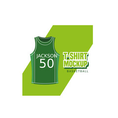 Vector Basketball Jersey Mockup Template with Custom Name and Number on Green Tank Top