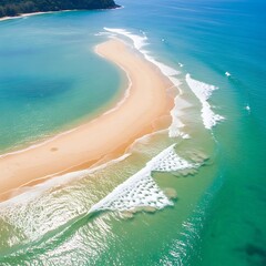 Aerial View of Tropical Beach and Turquoise Water in Thailand.