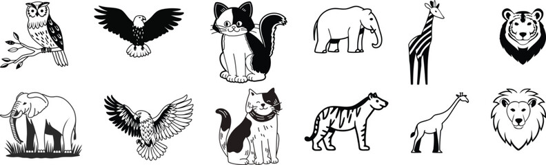 vector illustration of a set of silhouettes of animals