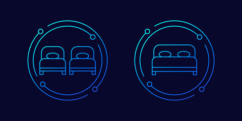 twin beds, double bed icons, linear design