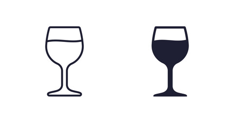 wineglass icon, glass with wine line and solid design
