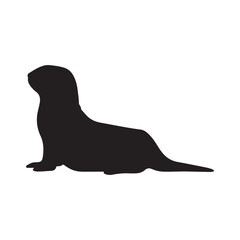 Sea Otter side view silhouette vector flat illustration design on white background