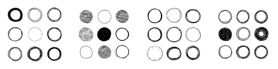 Set of sketchy hand drawn circle shapes and doodle elements