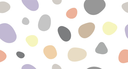 A gentle scattering of abstract pastel shapes on a clean white background provides a playful and soothing visual effect.