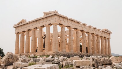Obraz premium Ancient Greek temple, a classical architectural marvel with weathered columns and intricate details, standing as a timeless monument, embodying rich antique heritage and cultural history