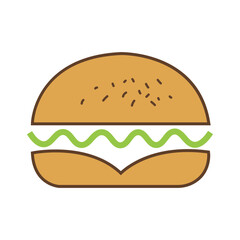 Isolated burger features brown bun and green filling against a crisp white backdrop