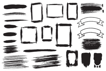 Grungy Hand-Drawn Brush Strokes, Painted Frames, and Ribbon Banners Set

