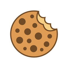 Simple tasty cookie with a bite taken out and brown spots shows on transparent background