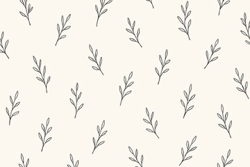 Elegant botanical pattern featuring sprigs with delicate leaves arranged repetitively