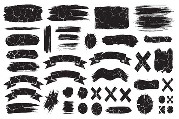 Huge Set of Cracked Grunge Brush Strokes, Distressed Ribbons, and Texture Shapes

