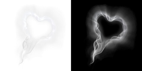 A glowing heart made of soft white smoke with a dreamy, ethereal flow , perfect for romance, fantasy, or light effect designs. © Florencute