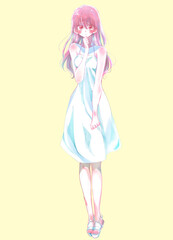 恥ずかしそうなワンピースの女性