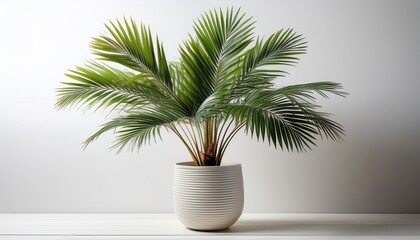 Obraz premium Potted Palm Tree On White Background A Touch Of Tropical Greenery For Your Space