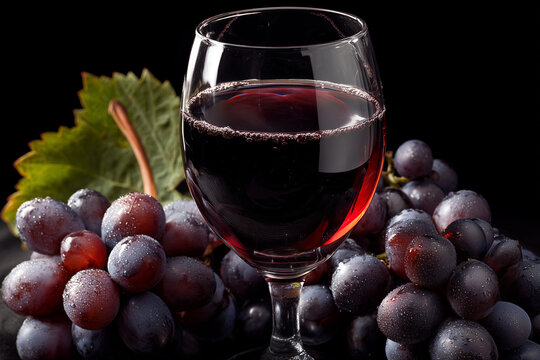 Red Wine Glass and Grapes