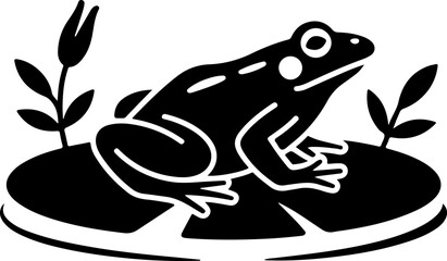 frog sitting on lily pad silhouette vector illustration