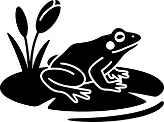 frog sitting on lily pad silhouette vector illustration