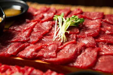 Beef sashimi on a plate