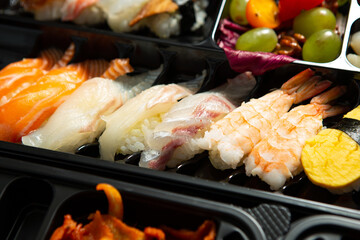 Different types of sushi on a plate
