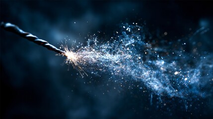 Burning Fuse with Sparks and Smoke: A close-up shot of a lit fuse, with trails of sparks and wisps of smoke against a dark backdrop.