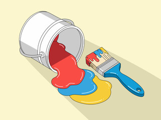 Bucket and paint brush Illustration
