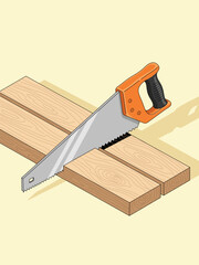 Hand saw cuts wood