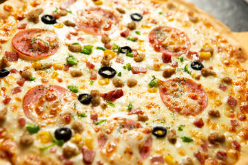 pizza with salami and cheese