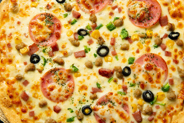pizza with salami and cheese