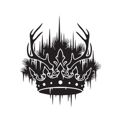 Black silhouette of a crown with antlers and icicles on a white background black and white