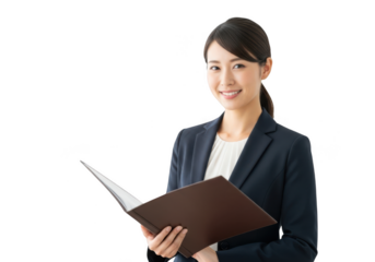 Young businesswoman holding a folder isolated on transparent background
