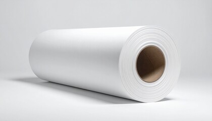 Large white paper roll with visible core and unrolled sheet on light gray background.