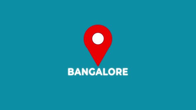 Location of the city of BANGALORE ,The name of the place with the location has been displayed, sign animated on black background. GPS location tracking icon .