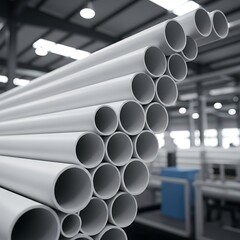 Stack of White PVC Pipes in Industrial Setting.