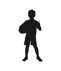 Silhouette of a young boy holding a basketball and giving a thumbs up gesture