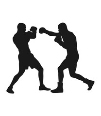 Dynamic silhouette of two boxers engaged in a fierce fight one throwing a punch isolated on transparent background silhouette