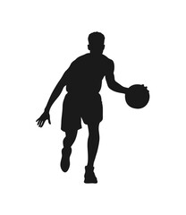 Dynamic silhouette of a basketball player dribbling the ball in motion isolated on transparent background silhouette