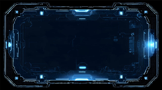 Futuristic digital interface with glowing blue accents, high-tech design, suitable for sci-fi themes