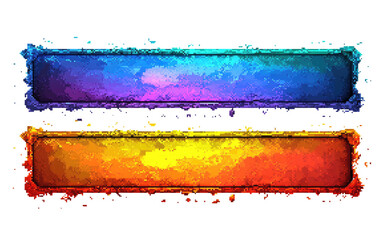 Two colorful, rectangular panels, top one ice-themed and bottom is fire