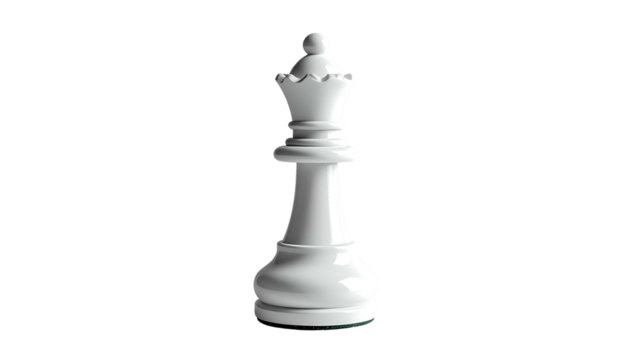 Elegant white chess queen piece isolated on black background