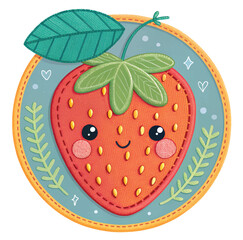 Obraz premium Adorable strawberry character with kawaii eyes, perfect for kids designs or summer promotions, cheerful and bright, ideal for children's books and party invites
