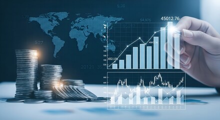 Global Financial Growth: Coins, Charts, and World Map Visualized