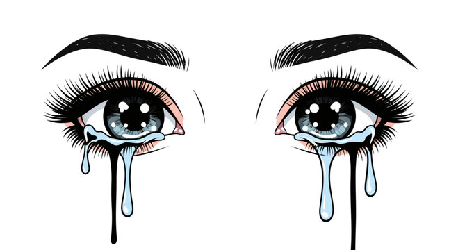 Illustration portraying expressive eyes with tears conveying deep sadness and vulnerability